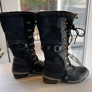 Sorel Conquest Carly Waterproof Suede & Leather Lace-Up Boots Black Size 6